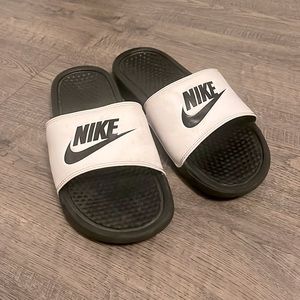 Nike slides, Size 8.5 in women’s, White and black